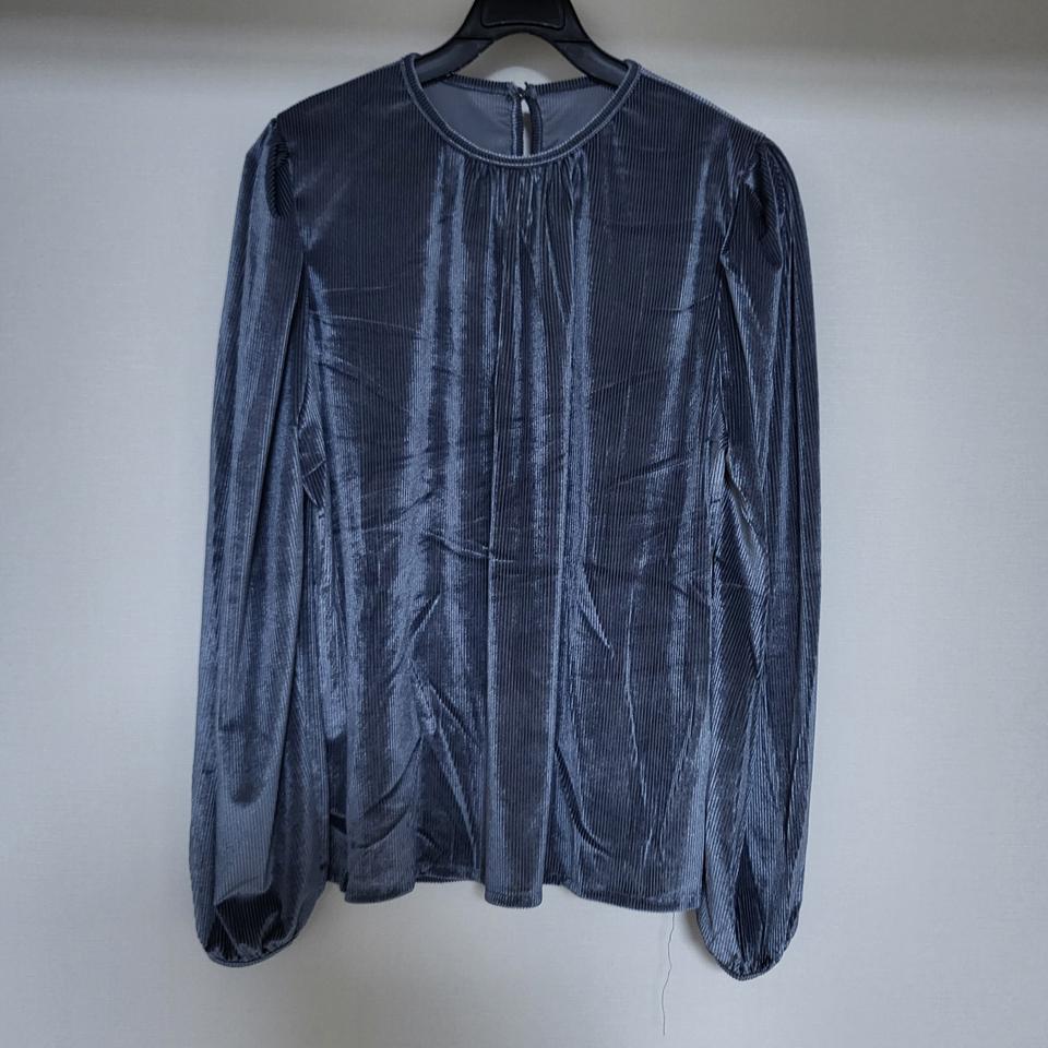 블루 벨벳 골지 셔링 퍼프 티