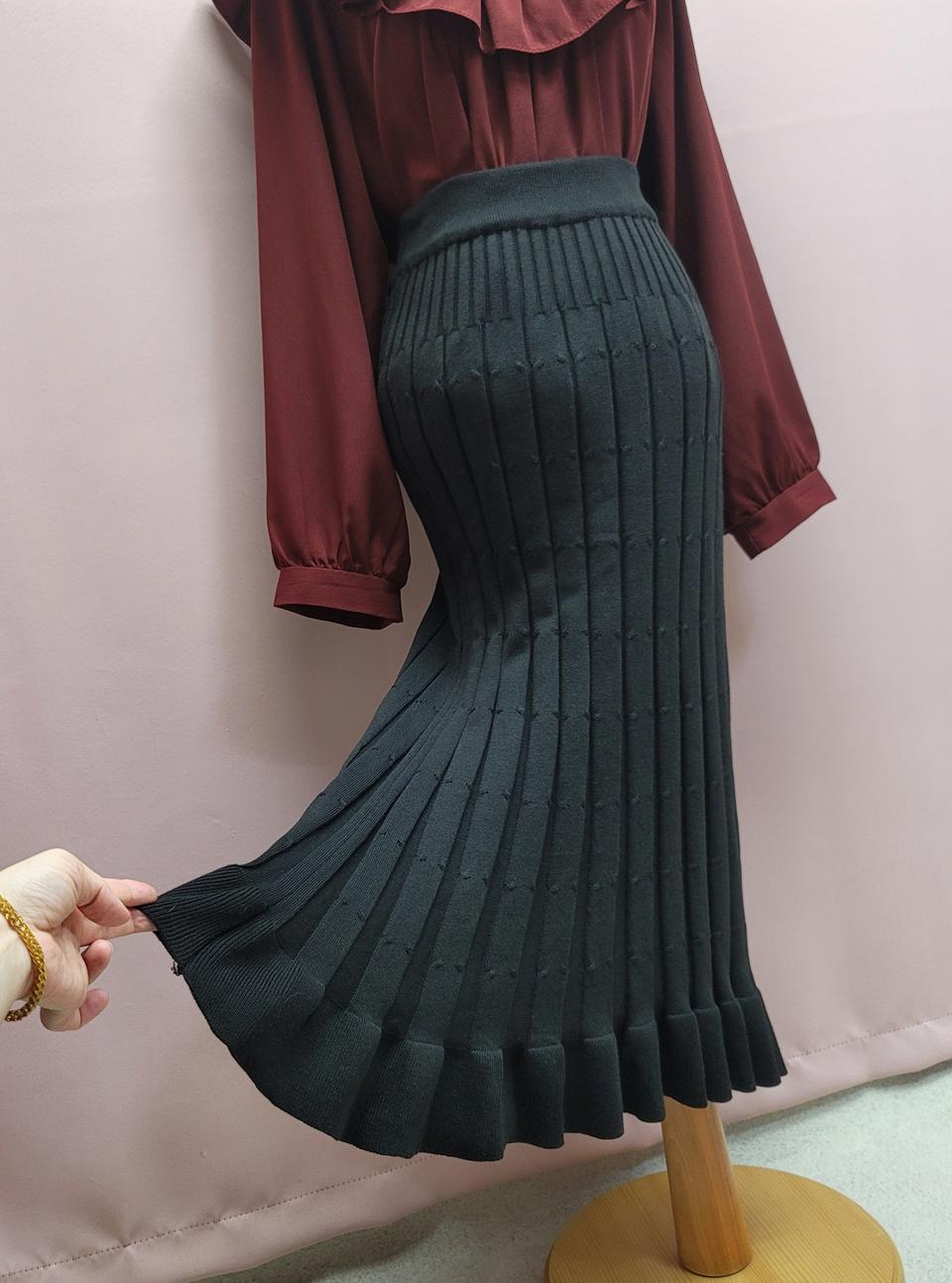 프릴 니트 롱스커트