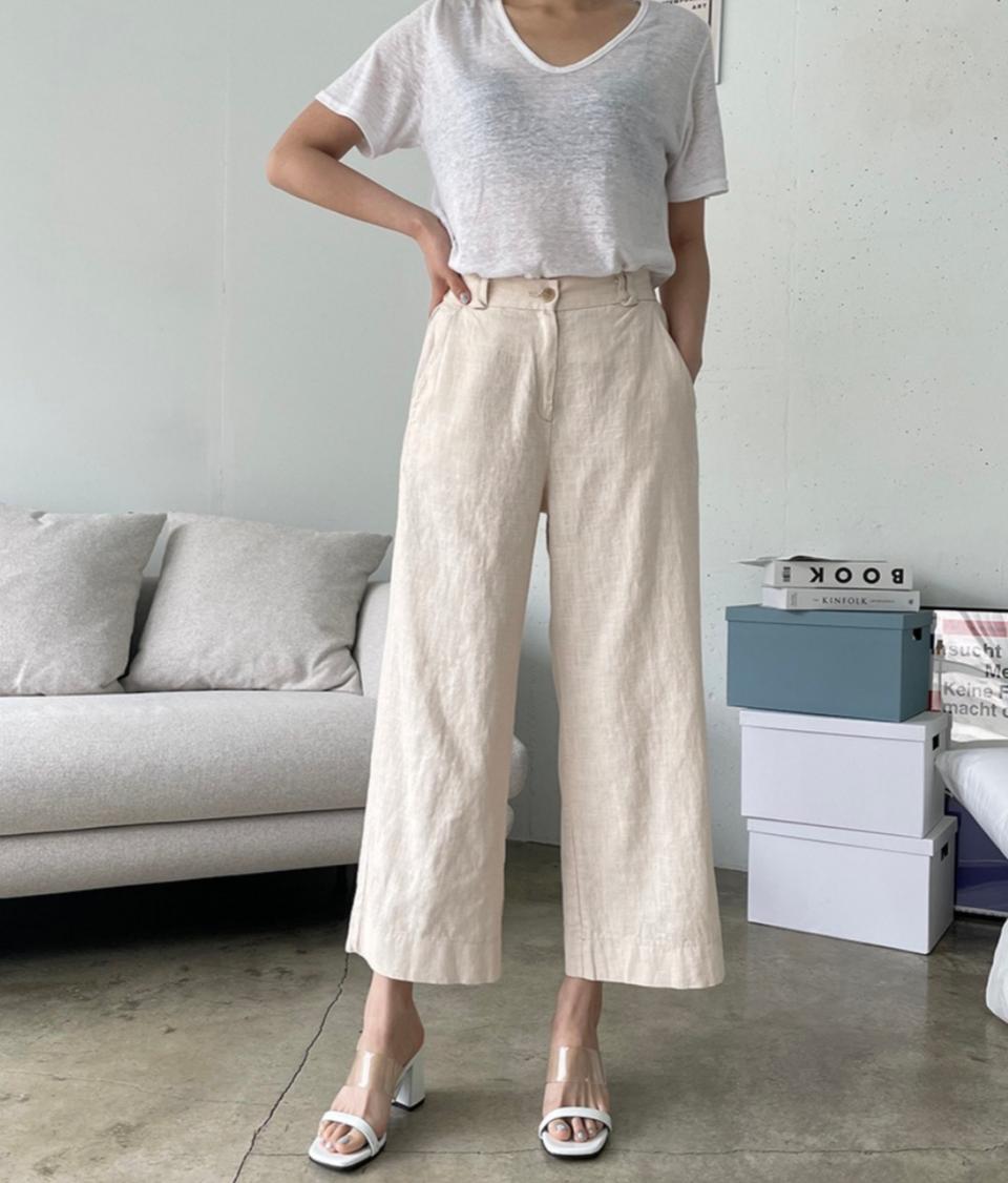 린넨 8부바지 밴딩바지 와이드팬츠 여름바지