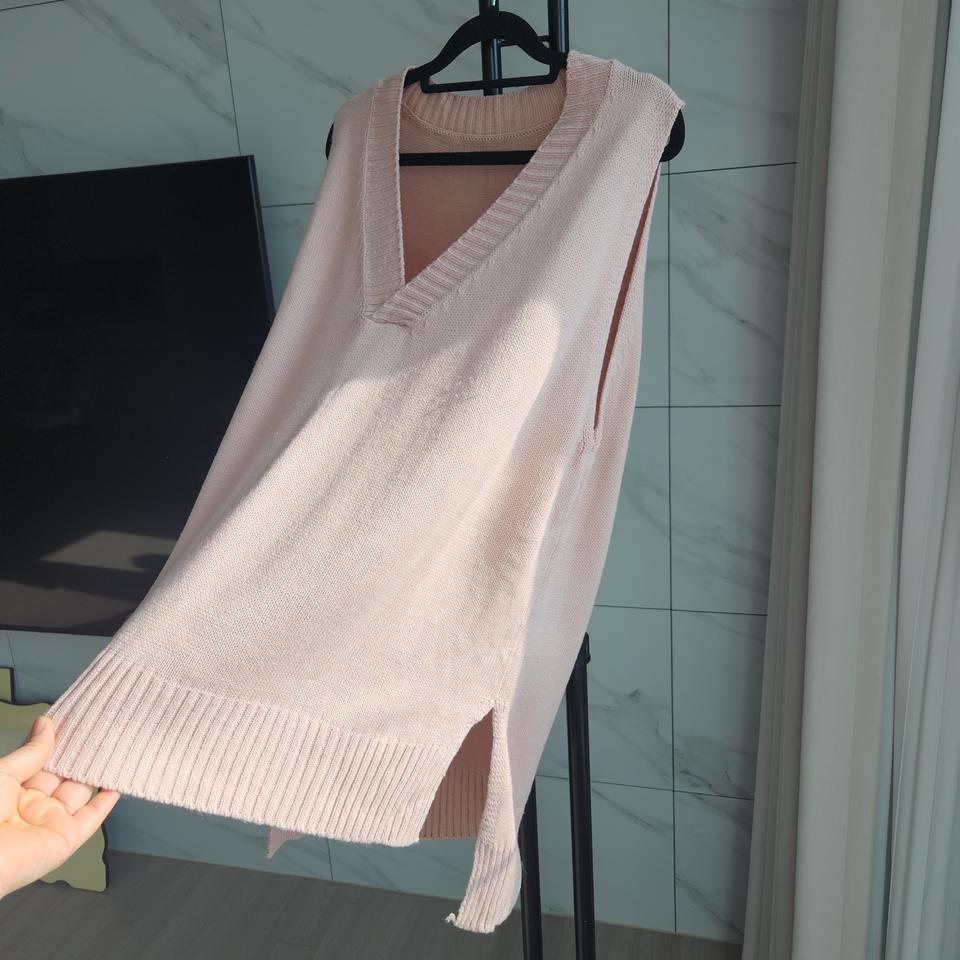 박시 롱 니트조끼  free