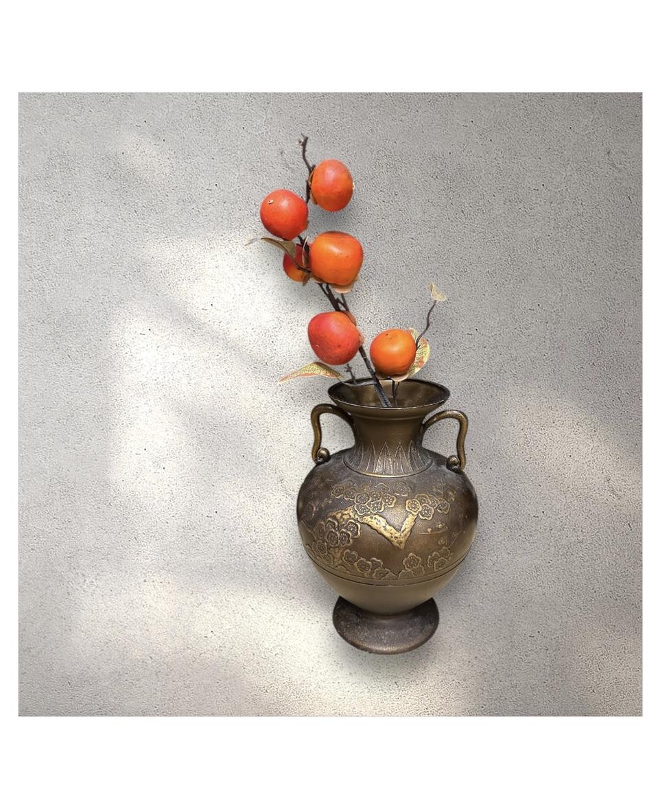 청동 브론즈 매화꽃나무 양각 쌍이 대형 화병 화기 - 아주 커요