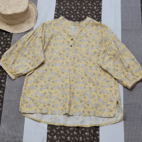 일본빈티지 귀연 노랑색 루즈핏 블라우스