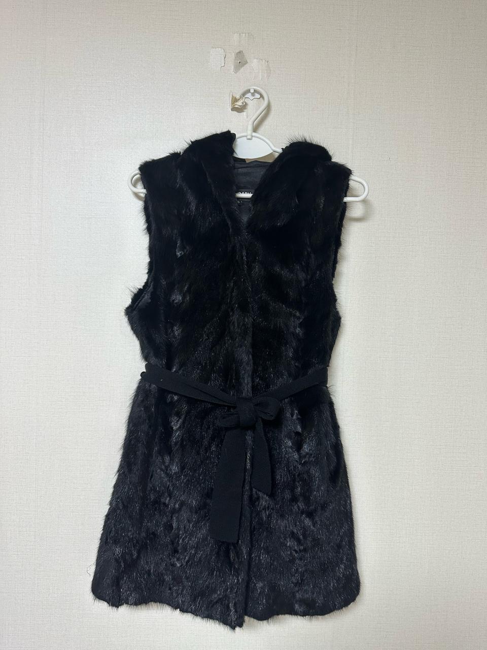 밍크 후드 롱조끼 55-66