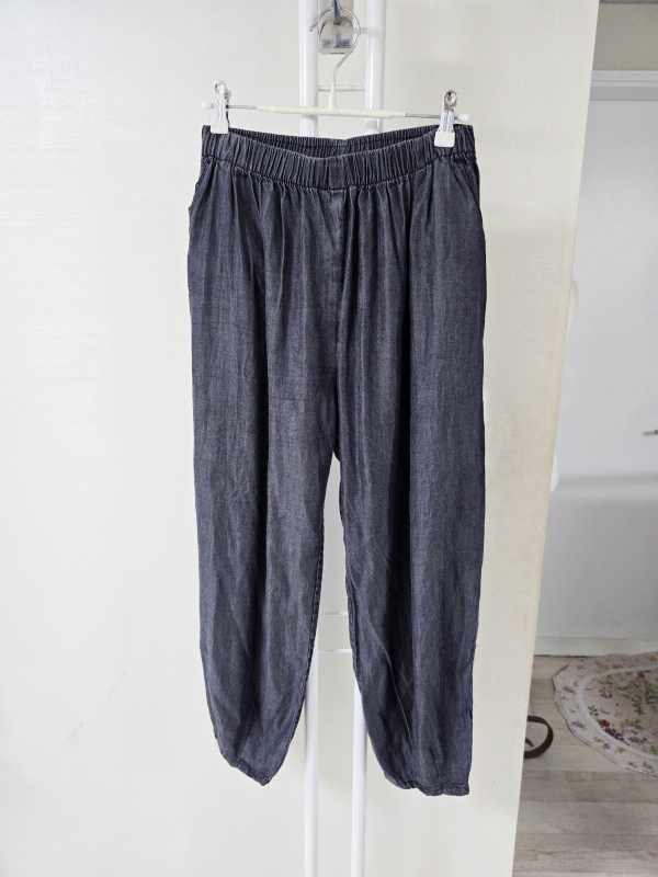 블랙 허리밴딩 통바지 F