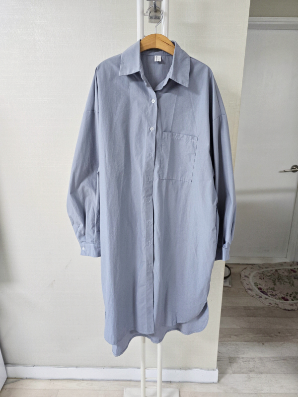 박시한 코발트 면 셔츠 원피스 F