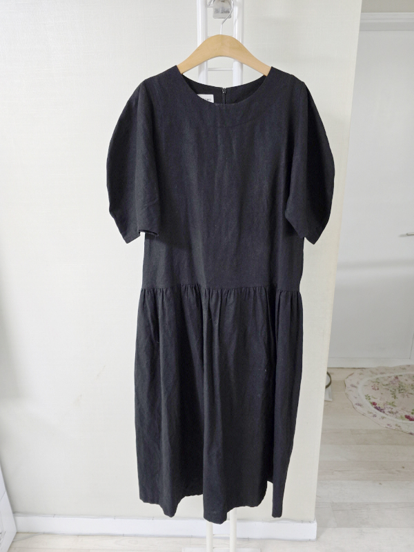 블랙 면 롱 원피스 F 