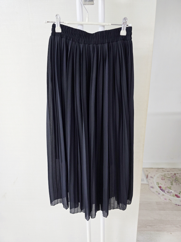 블랙 롱 주름스커트 F