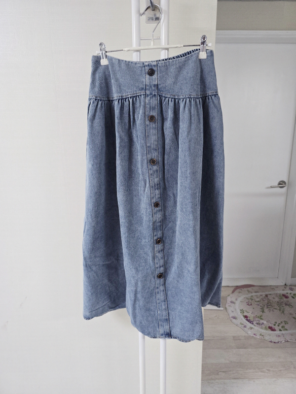 미사용 단추 연청 롱스커트 F