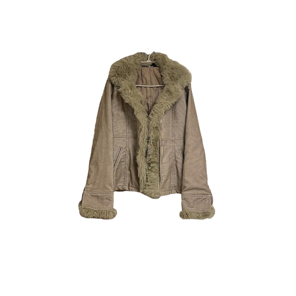 Corduory beige brown fur jacket