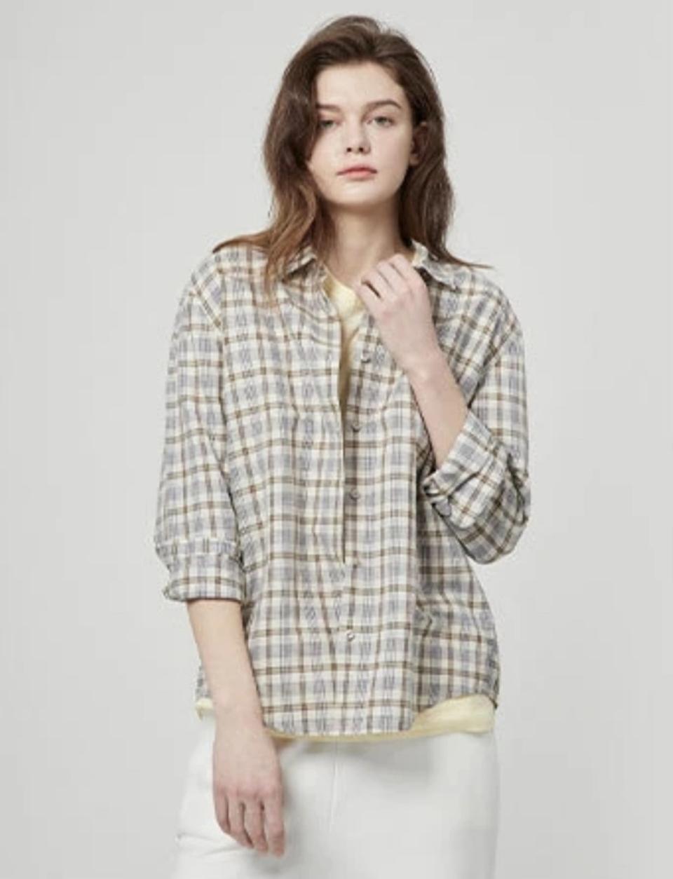 지오다노 린넨코튼 체크셔츠M (새상품)