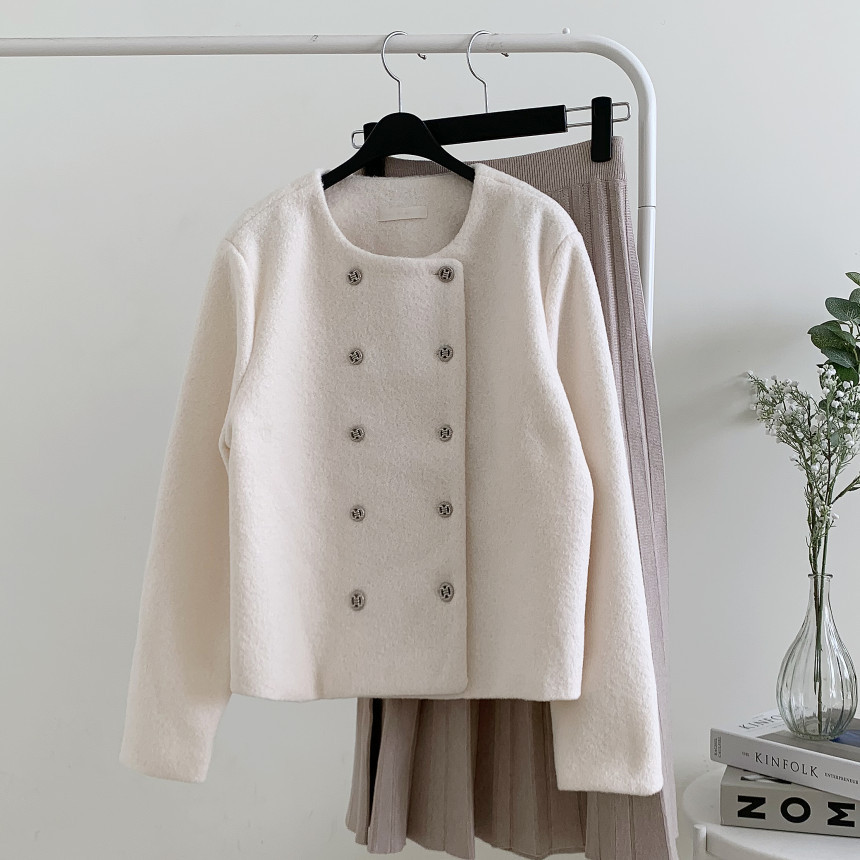 더블단추 라운드 부클자켓 뽀소송 부클 더블버튼 자켓