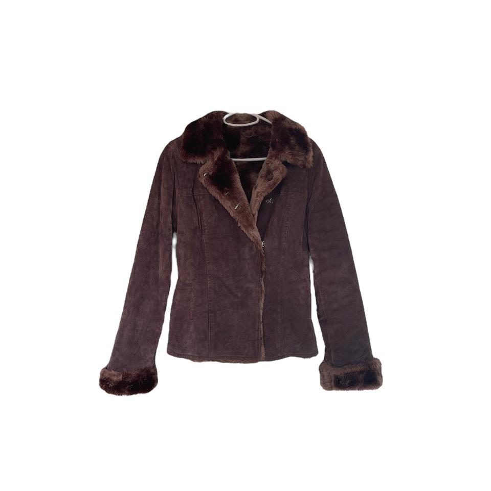 Dark brown suede hook fur jacket