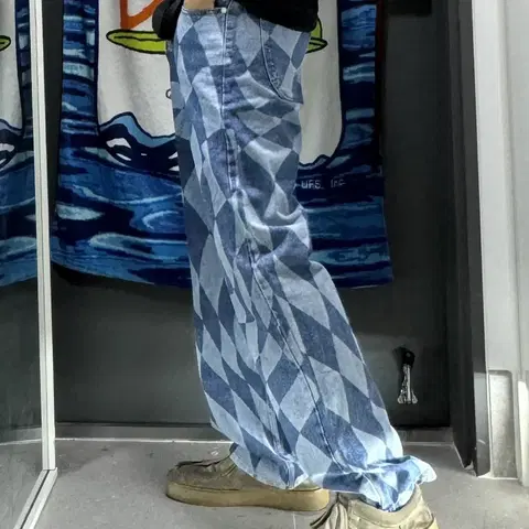 노매뉴얼 체커보드 데님팬츠 34