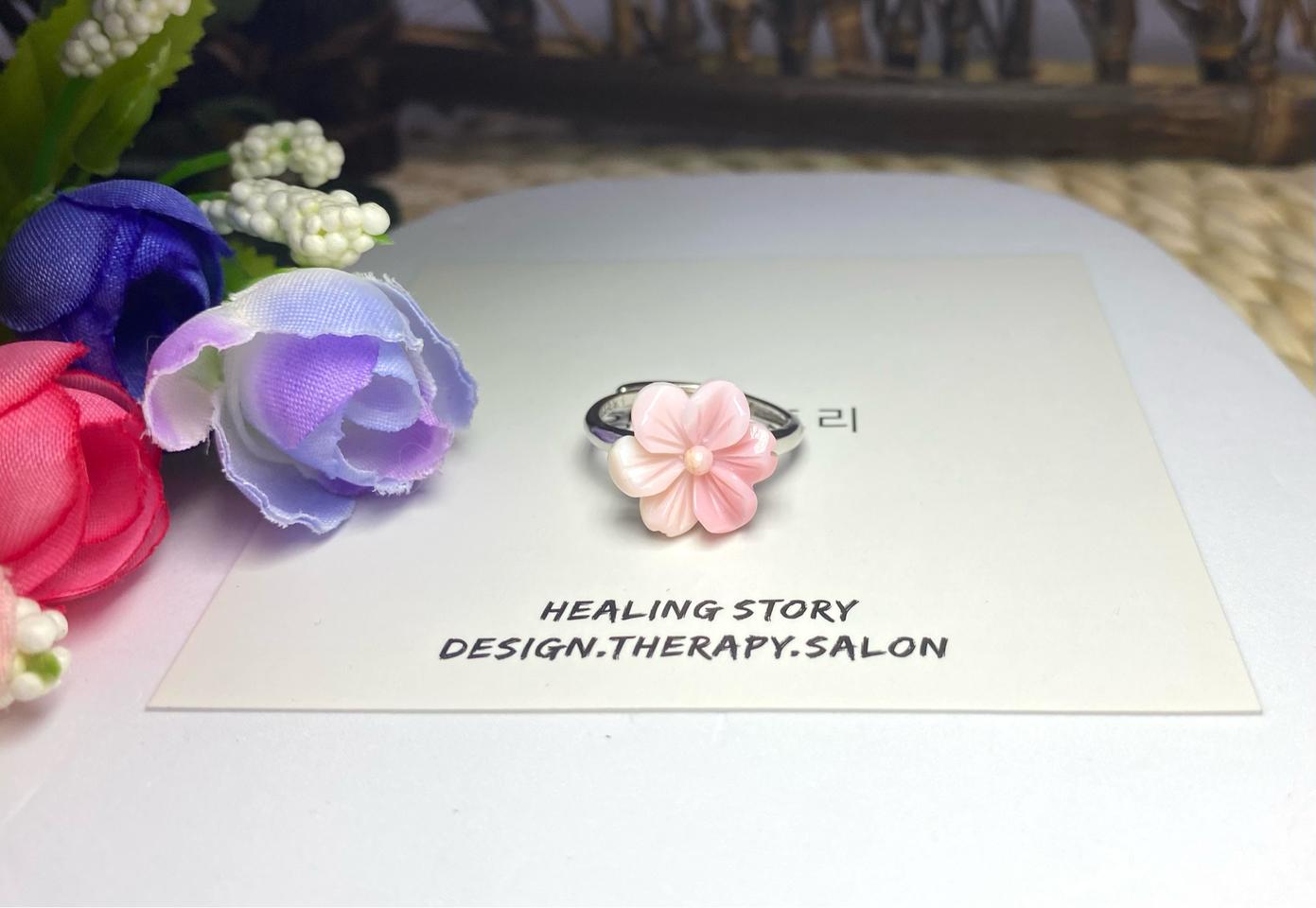 천연 콩크쉘 꽃조각 실버반지 선물 원석