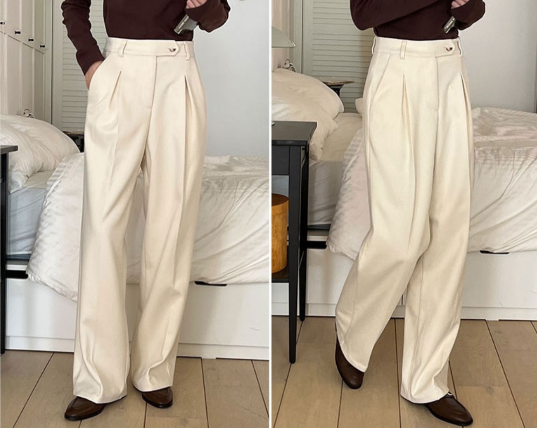 [택O새상품] 겨울 따뜻한 아이보리 와이드 팬츠 L