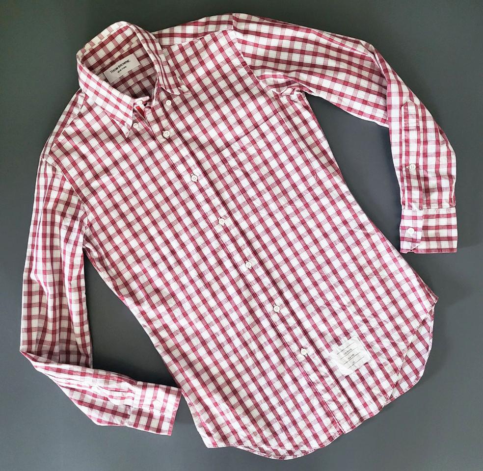 톰브라운 히든삼선 레드 체크셔츠