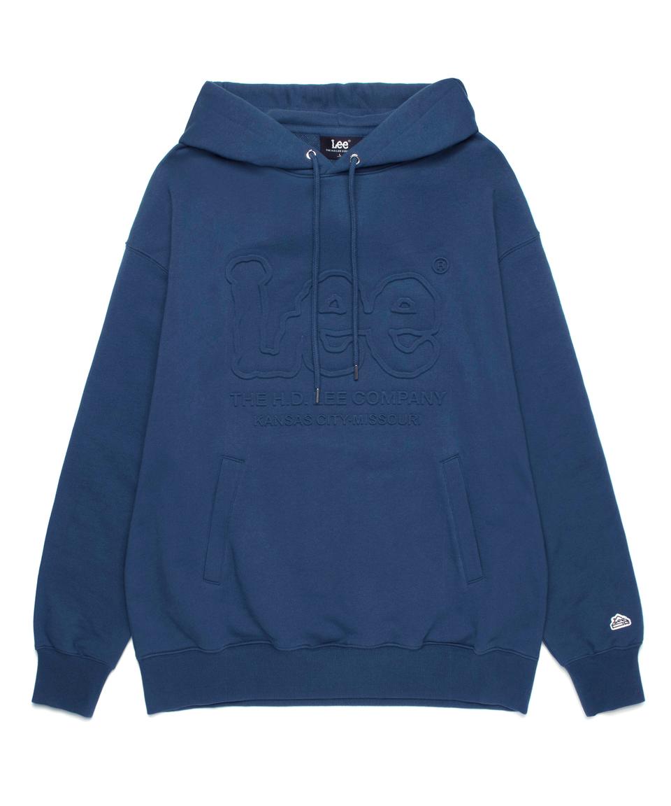 Lee 빅트위치 엠보 로고 오버핏 후드 다크 블루 M사이즈