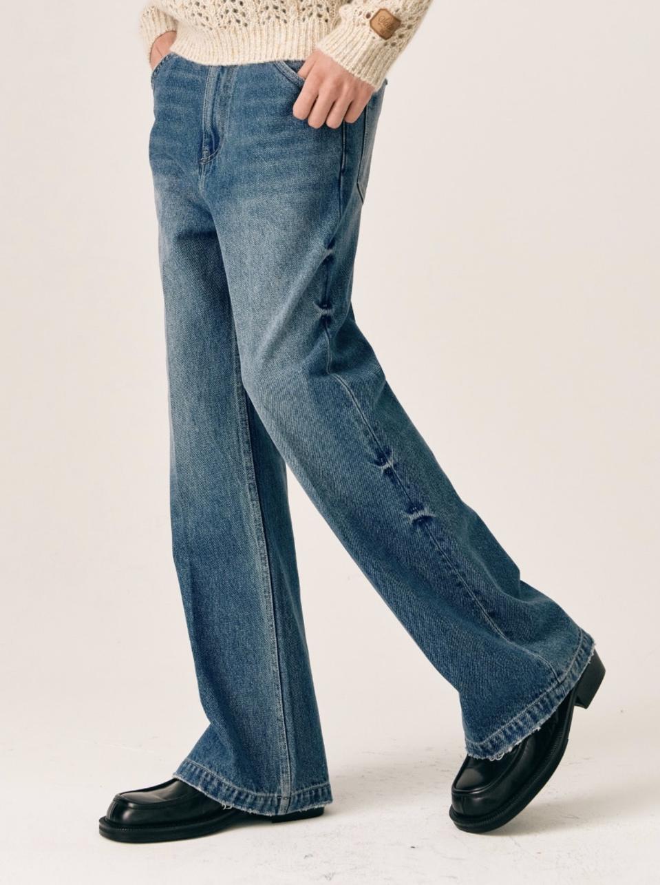 세터 워시드 플레어 핀턱 데님