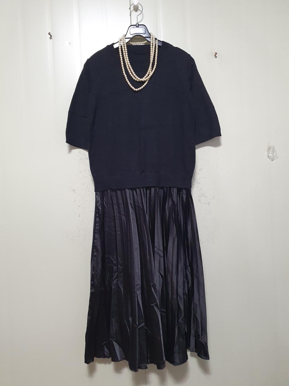 특가새)ZIO SONG 니트 실키 플리츠 롱 원피스