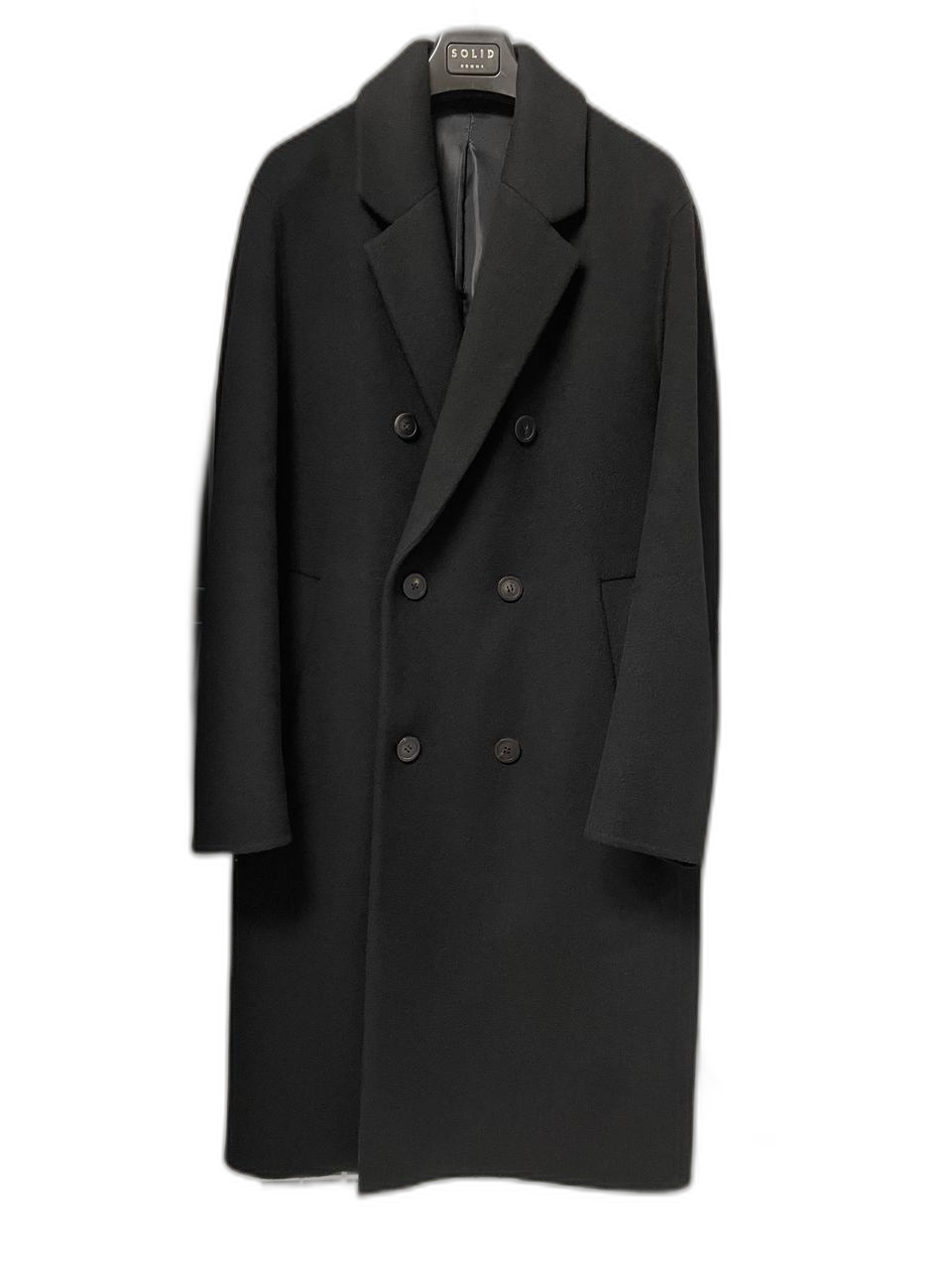 솔리드옴므 21fw 블랙 세미오버핏 핸드메이드 캐시미어 더블 코트 48