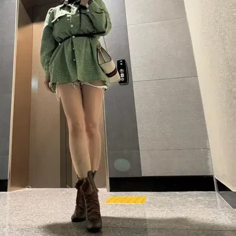 바로배송 / 트위드 진주단추 자켓 미니원피스 (벨트세트)