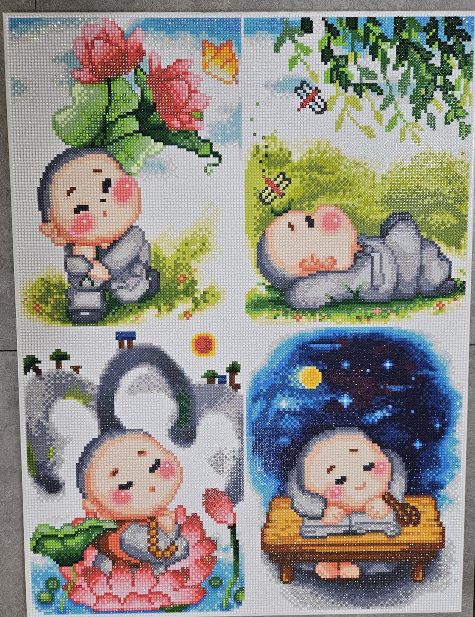 동자승보석십자수완성품60×45