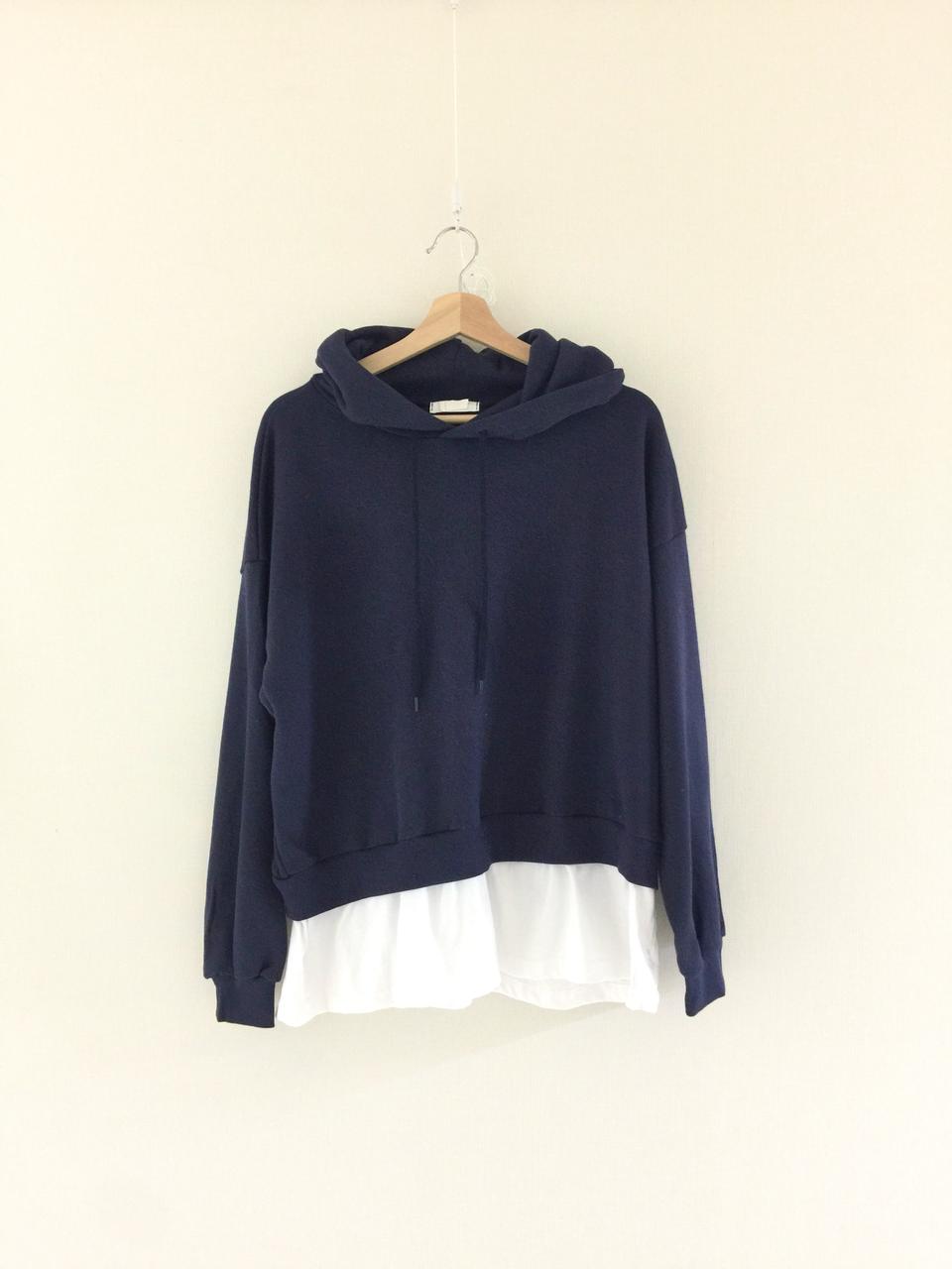 (새) 네이비 쭈리면 레이어드 맨투맨 후드티