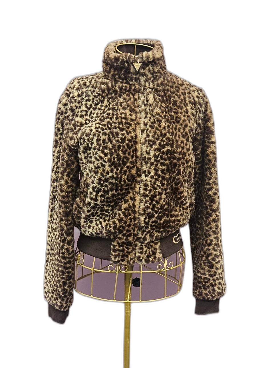 게스  XS  인조퍼 호피패턴 집업블루종