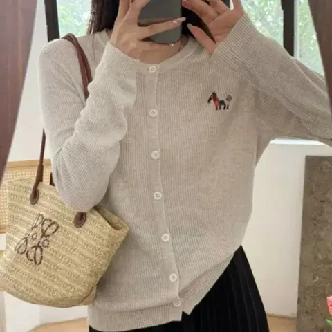 홀스자수 니트 가디건