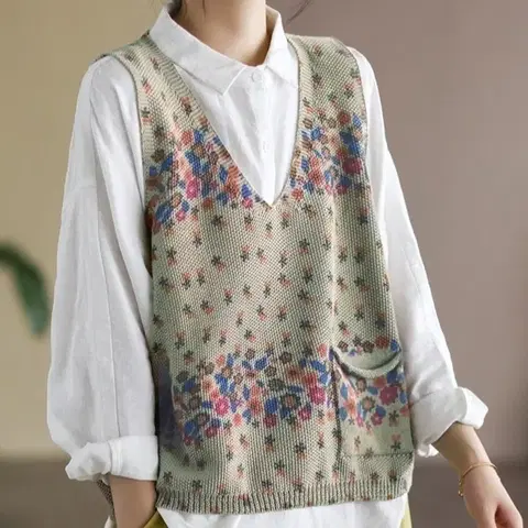 브이꽃 니트 조끼