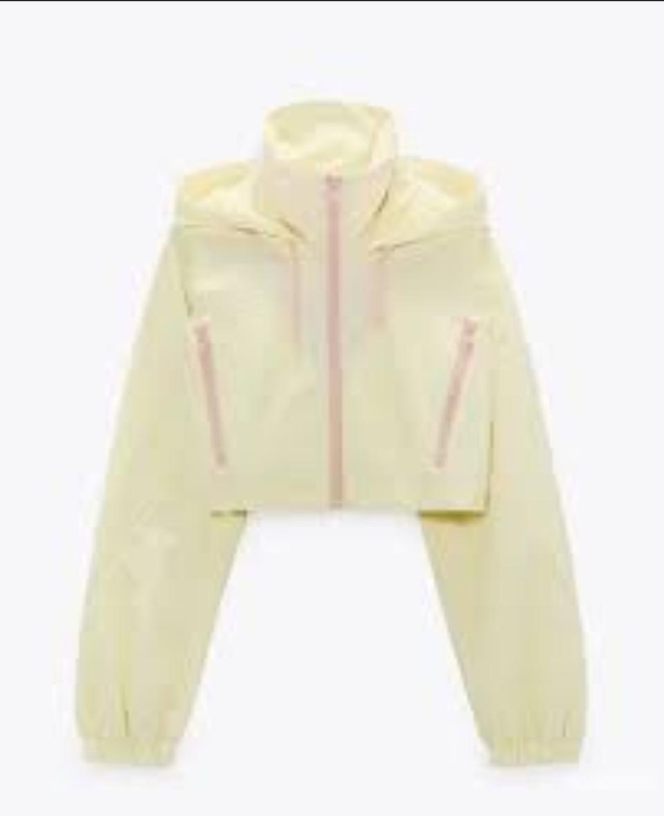 ZARA 레몬 후드형 크롭 바람막이 S 헬스장 운동복