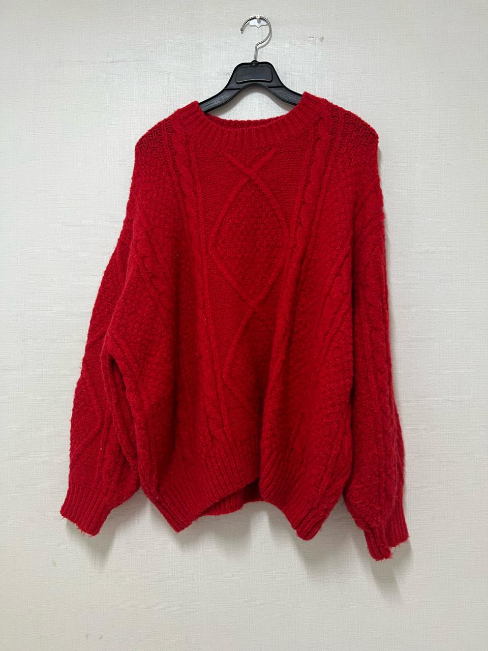 Egoist 에고이스트 꽈배기 레드 니트