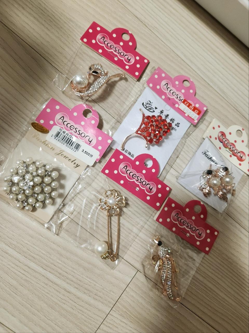 포인트 큐빅 진주 브로치, 트위드 자켓 스타일 옷핀 브롯지