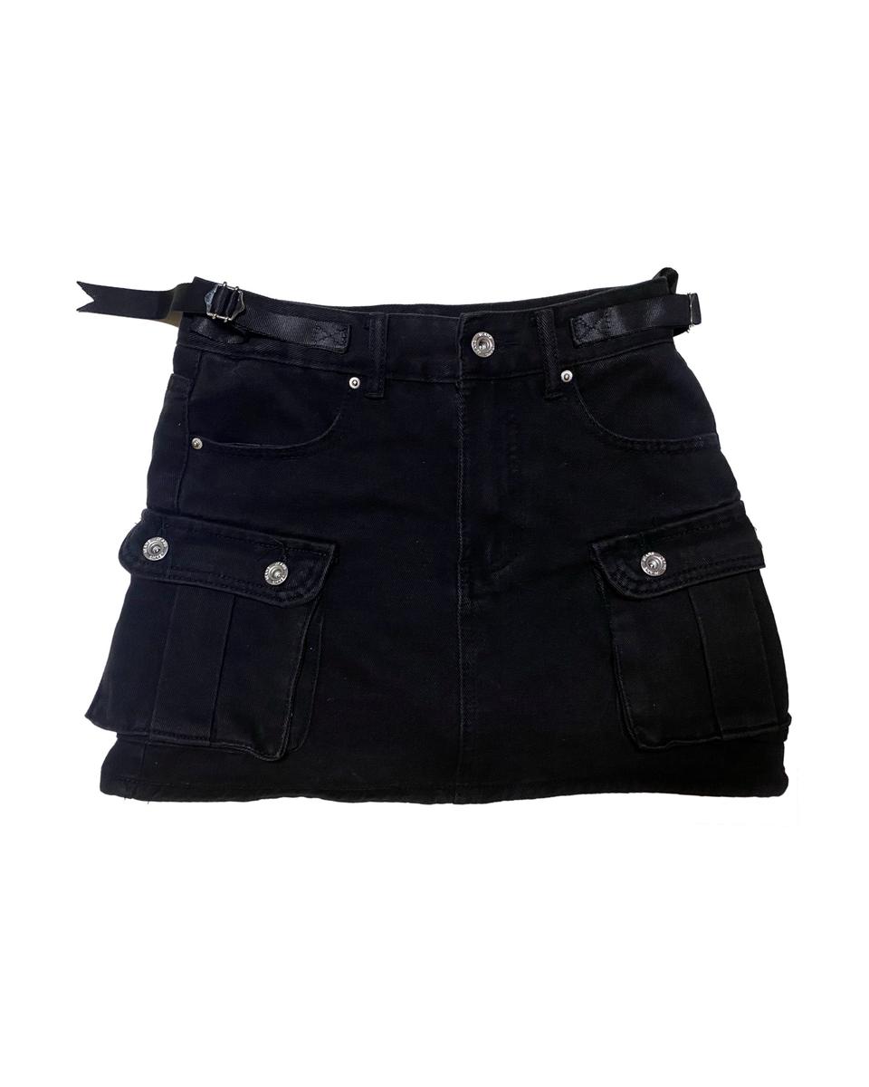 블랙 카고 미니 스커트