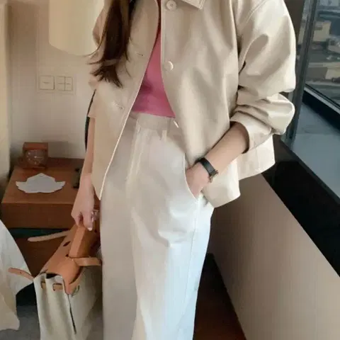 ml 비건레더 카라자켓 레자 가죽