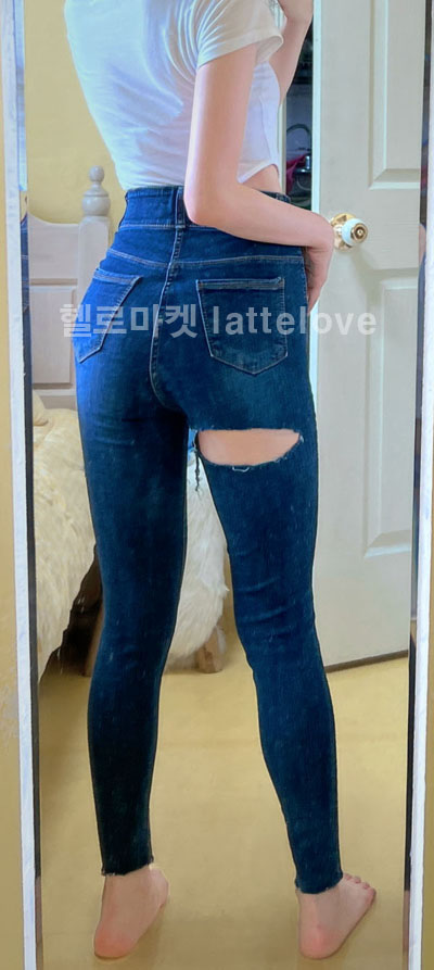 막.할) 하이웨스트 데님 밴딩 찢청 스키니진 S (착샷O)