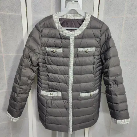 AILENE 트위드패딩55 구스다운 경량패딩 누빔자켓