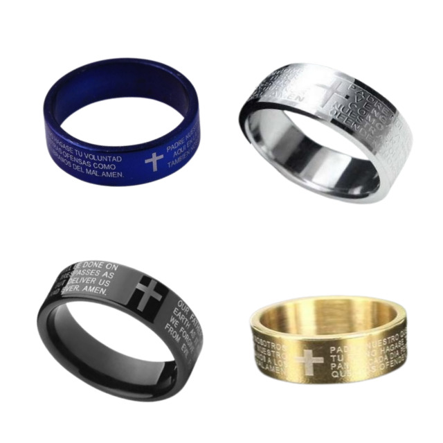 새 랜덤 발송 십자가 주기도문 반지 티타늄 스틸 기독교 성경 천주교 패션
