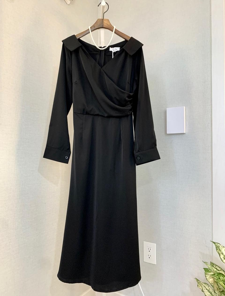블랙 롱 긴팔 하객룩 슬림핏 원피스