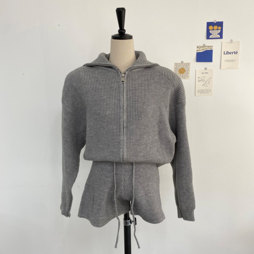 니트 집업 반바지 세트