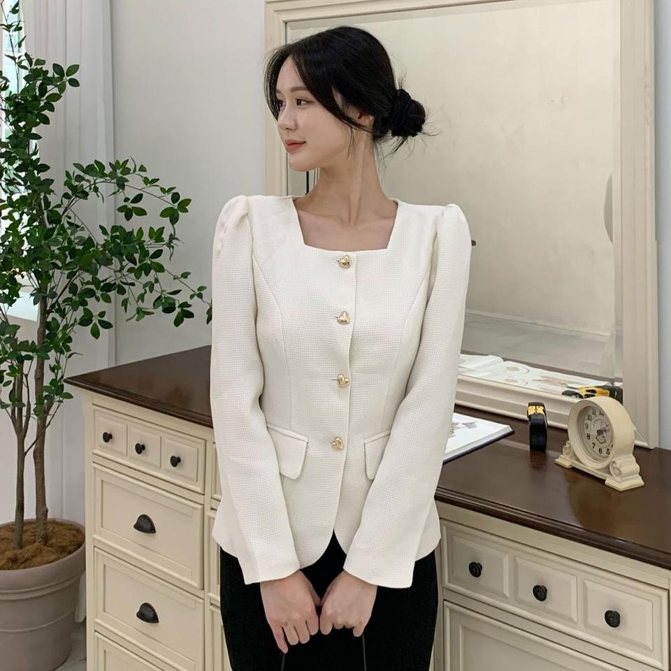 하트단추 트위드 자켓