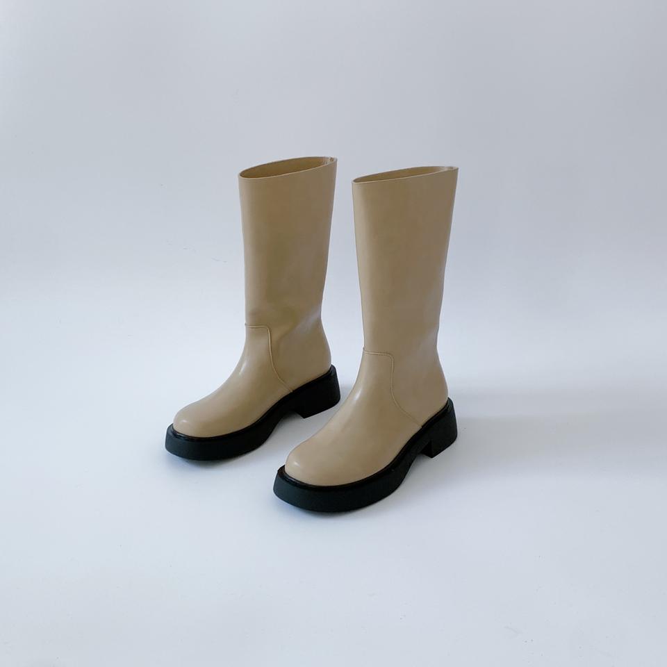 @세일 9384 라운드토 통굽 4cm 미들부츠 / 베이지 230~250