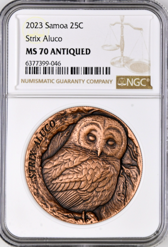 사모아 스트릭스 알루코 올빼미 47g  NGC MS 70 ANTIQUED