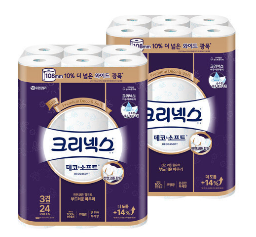 크리넥스 와이드 광폭 33M 24롤 2팩 화장지 엠보싱