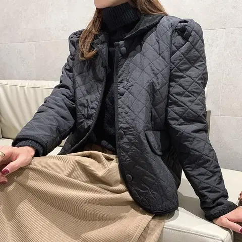 [미착용/새상품] 코듀로이 골덴 둥근카라 퍼프 퀼팅자켓 경량패딩 겨울점퍼