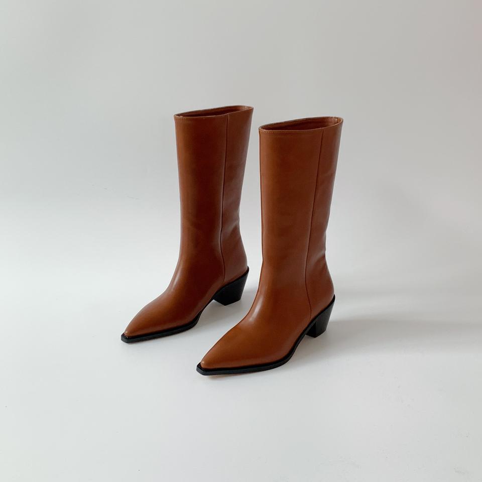 @세일 9375 뾰족코 6cm 미들부츠-브라운 225, 240, 250