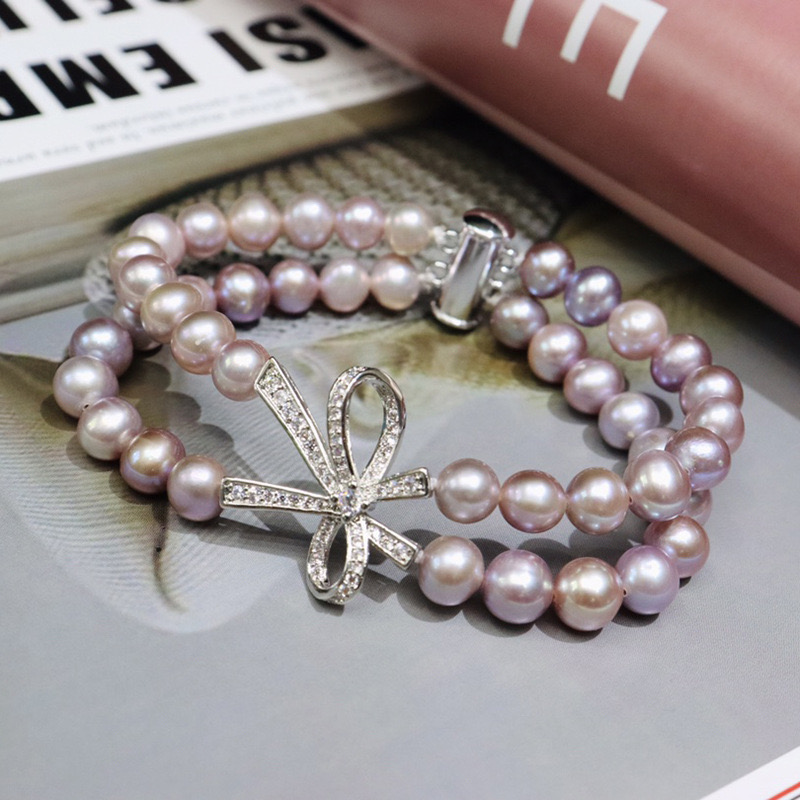 천연담수 진주 팔찌 자진주 두줄 팔찌