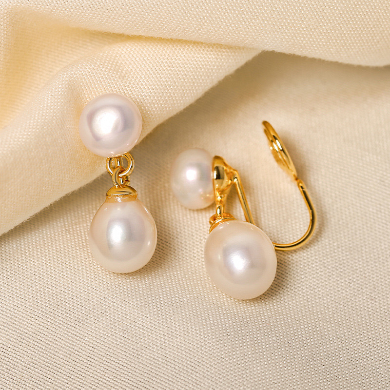 천연 담수진주 귀걸이 클립 귀걸이 침 귀걸이 3쌍입