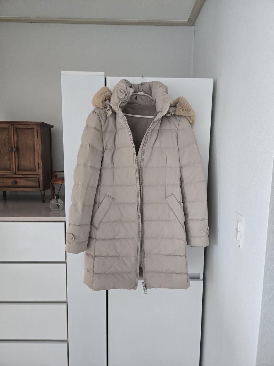 퍼 후드 덕다운 롱패딩 95 M  베이지 (정가17만)