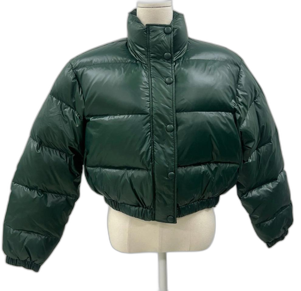 (새제품)여성 유광 덕다운 크롭 패딩 (딥그린)